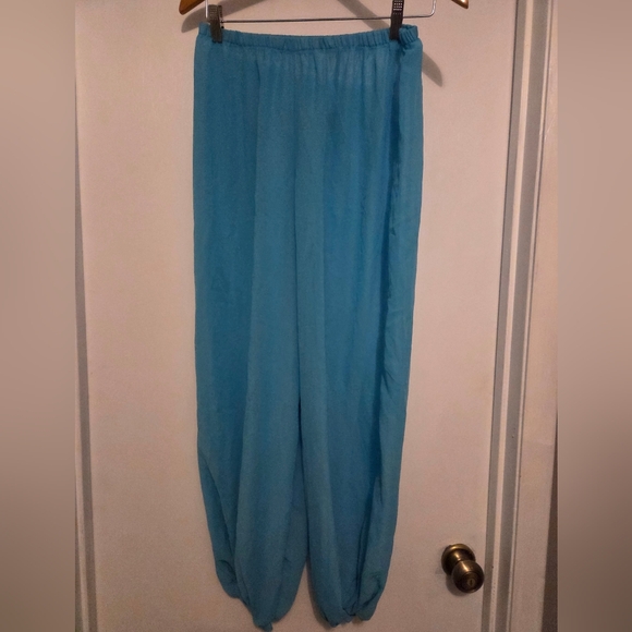 Turquoise Iridescent Bellydance Panel Skirt With Turquoise Harem Pants. - Picture 2 of 7